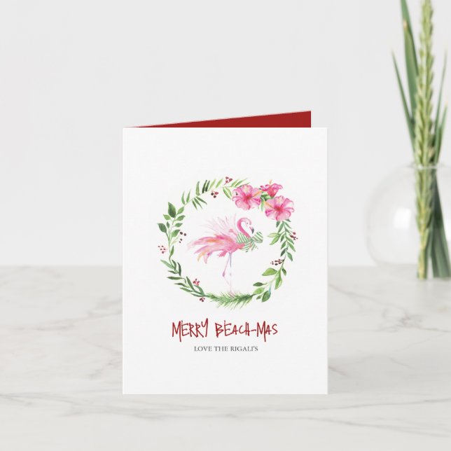 Cartão De Festividades Feriado de Natal Tropical Flamingo na Flórida (Frente)