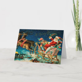 Cartão De Festividades Feriado de Natal Vintage Santa Claus Sleigh