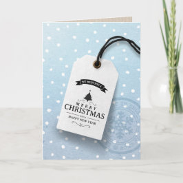 Cartão De Festividades Feriado de Neve Azul com Etiqueta de Natal de Negó