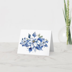 Cartão De Festividades Feriado de Poinsettia de Natal Azul inspirado na V