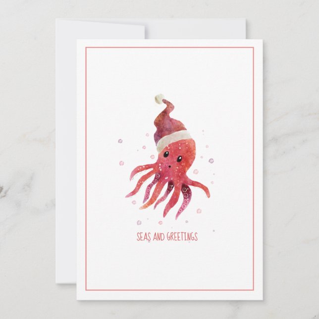 Cartão De Festividades Feriado de Santa Hat em polvos bonitos e saudações (Frente)