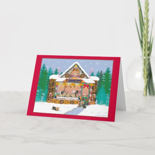 Cartão De Festividades Feriado do Compro de Natal de Yorkshire Terrier (Frente)