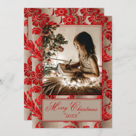 Cartão De Festividades Feriado do Damasco Vermelho com Imagem de Foto