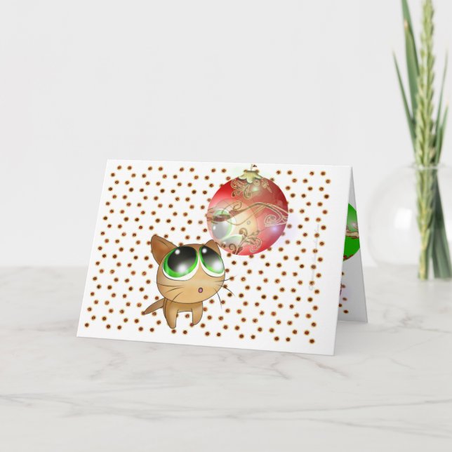 Cartão De Festividades Feriado do Gatinho Anime (Frente)