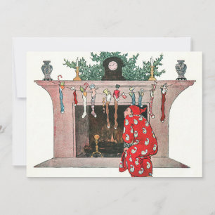 Cartão De Festividades Feriado do Natal vintage Meias e Gifts