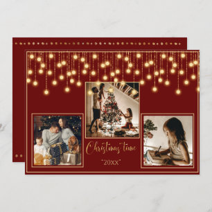 Cartão De Festividades Feriado Dourado do Natal Red 3 Photos