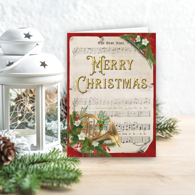 Cartão De Festividades Feriado Musical do Horn de Natal em França (Criador carregado)