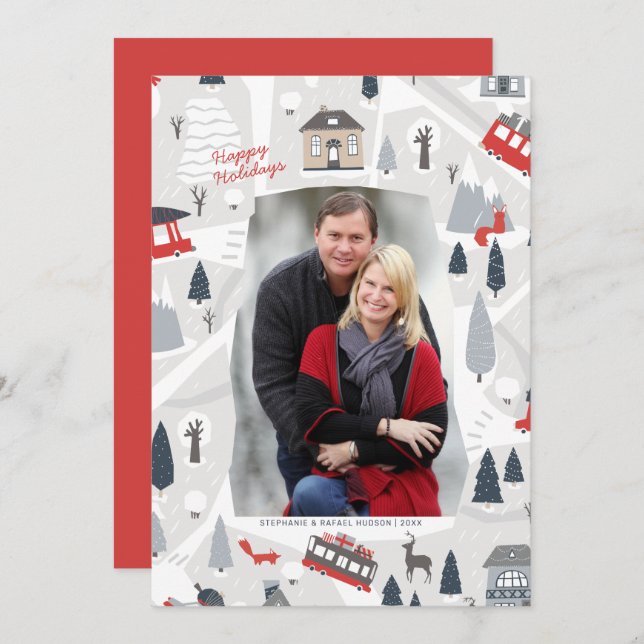 Cartão De Festividades Feriado na foto de Natal da cidade (Frente/Verso)