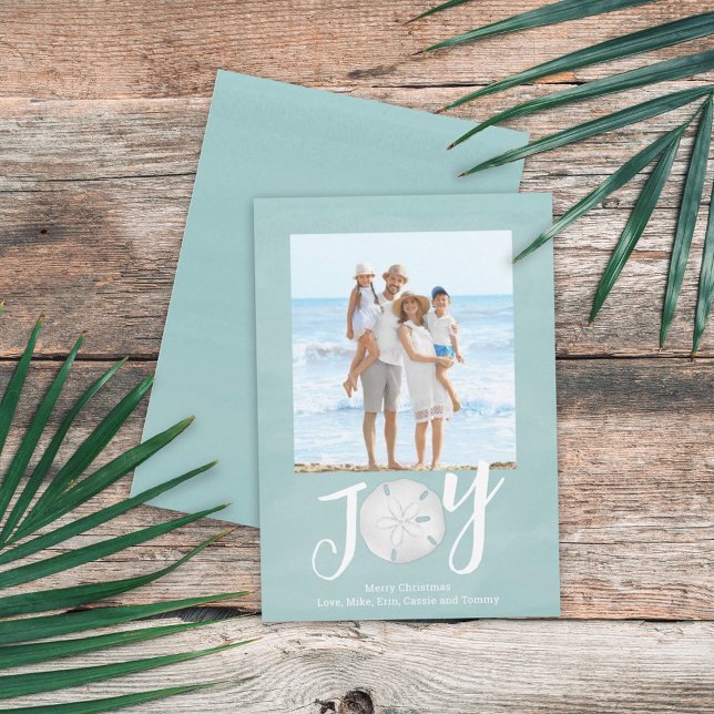 Cartão De Festividades Feriado Natal Joy Foto Simple Trendy Beach (Christmas Holiday Joy Creative Typography Beach Photo Card with a single-photo template.)