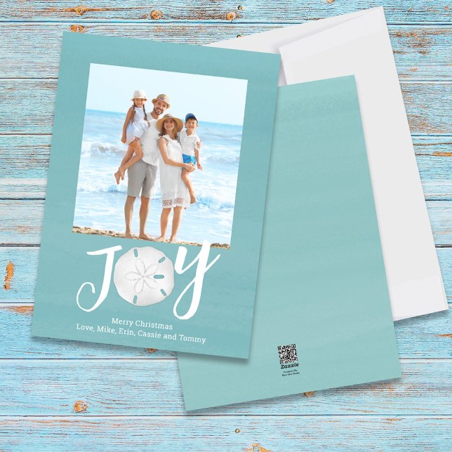 Cartão De Festividades Feriado Natal Joy Foto Simple Trendy Beach (Christmas Holiday Joy Creative Typography Beach Photo Card)