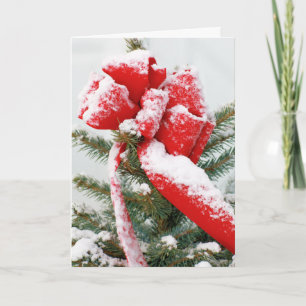 Cartão De Festividades Feriado Natal Neve Vermelho Arco Árvore de Molho