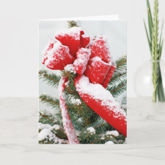 Cartão De Festividades Feriado Natal Neve Vermelho Arco Árvore de Molho