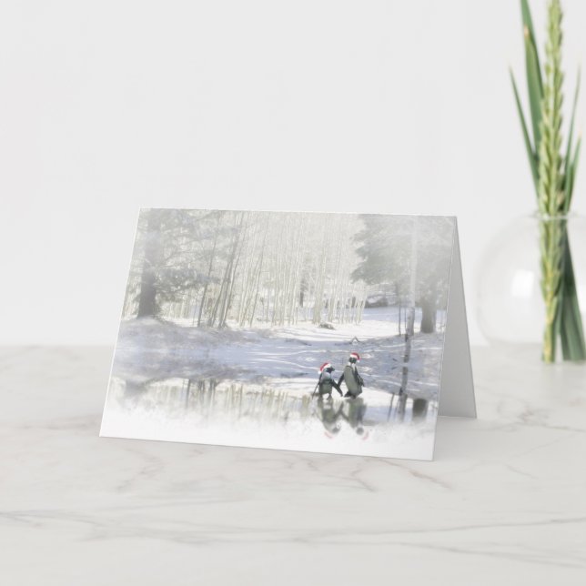 Cartão De Festividades Feriado Natal Pinguins Gelados (Frente)