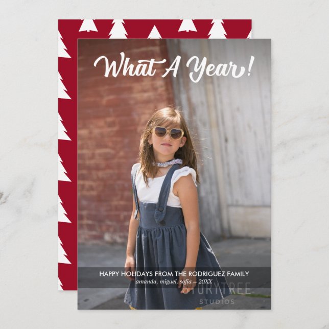 Cartão De Festividades Feriado Personalizado de Fotografia de Um Ano Mode (Frente/Verso)