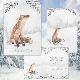 Cartão De Festividades Feriado por Aquarela Vermelha Fox Watercolor Snowy