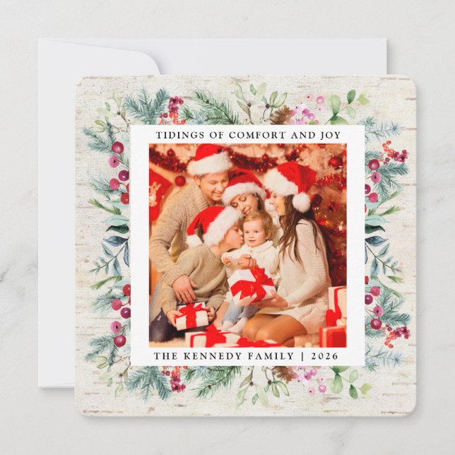 Cartão De Festividades Feriado Russo de Natal Greenery Berries (Frente)