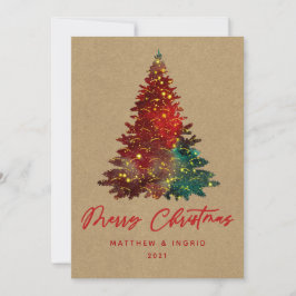 Cartão De Festividades Feriado Rustic de Árvore de Natal Luz Kraft