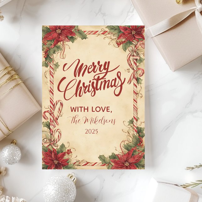 Cartão De Festividades Feriado Rustic Poinsettia (Criador carregado)