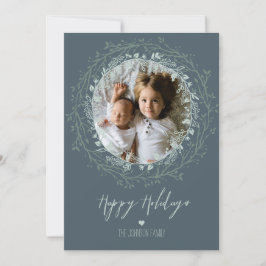 Cartão De Festividades Feriado Rustic Wreath & Script Elegante Foto de Fe