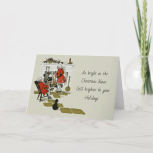 Cartão De Festividades Feriado Vintage, Lareira de Natal Vitoriana