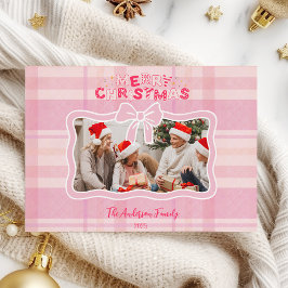 Cartão De Festividades Feriado Whimsical Retro-Pink Xadrez