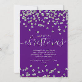 Cartão De Festividades Feriados de Natal em prata simples Roxo brilhante