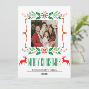 Cartão De Festividades Feriados de Natal Foto da família Script