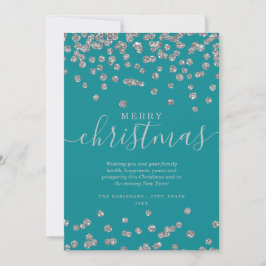 Cartão De Festividades Feriados de Natal Simples em Prata - Teal Glitter