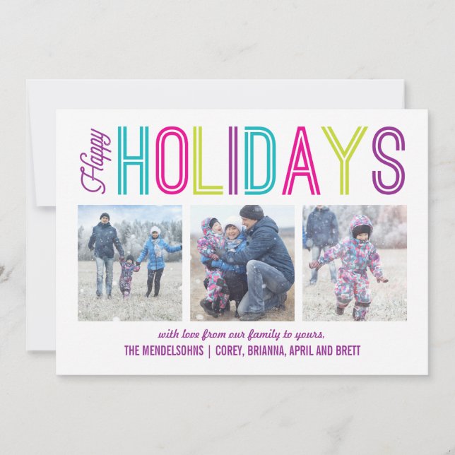 Cartão De Festividades Feriados felizes Coloridos Modernos 3 Foto (Frente)