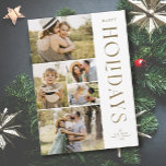 Cartão De Festividades Feriados felizes da Colagem de Fotos Dourados Eleg<br><div class="desc">Envie cartões de natal de na moda com estas lindas 5 fotos de colagem de natal! Eles apresentam cinco modelos fotográficos à esquerda do cartão, com tipografia elegante e moderna à direita, lendo "Felizes Feriados" em folha de ouro falsa. A parte de trás do cartão contém faixas diagonais simples em...</div>