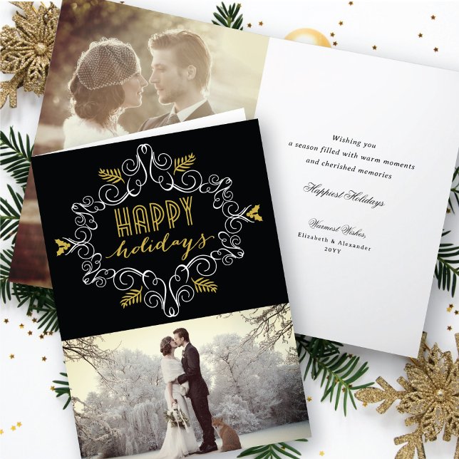 Cartão De Festividades Feriados Felizes De Folhagem Festiva Deco Dourada  (Criador carregado)