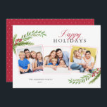 Cartão De Festividades Feriados Felizes de Fotos do Elegante Script Green<br><div class="desc">Este cartão de 3 fotos de Natal oferece um design mínimo limpo,  acentuado com uma bela cor d'água verde de Natal. A saudação "Felizes Feriados" aparece em um roteiro elegante em vermelho.</div>