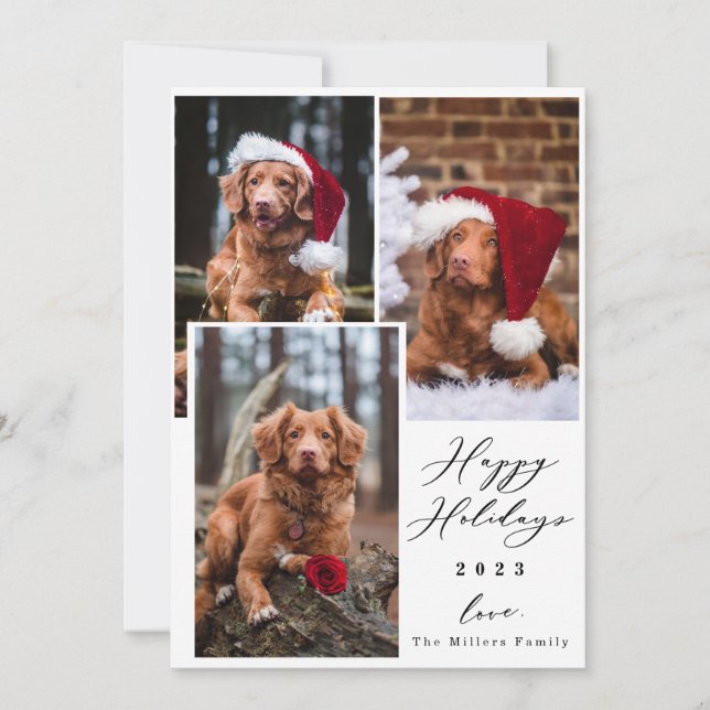 Cartão De Festividades Feriados Felizes de Natal de Pet 3 Feriados Fotogr (Frente)
