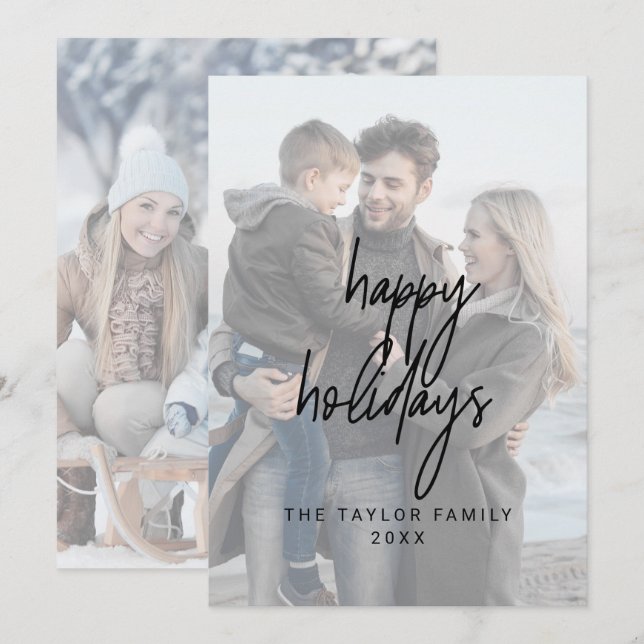 Cartão De Festividades Feriados Felizes de Whimsical Black 2 Fotos Vertic (Frente/Verso)