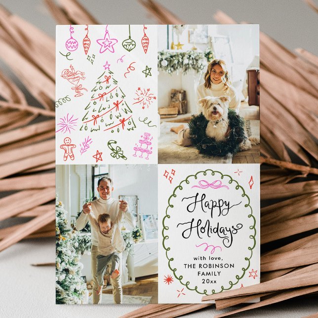 Cartão De Festividades Feriados Felizes Desenhos de Mão Branca 2 Foto (Criador carregado)