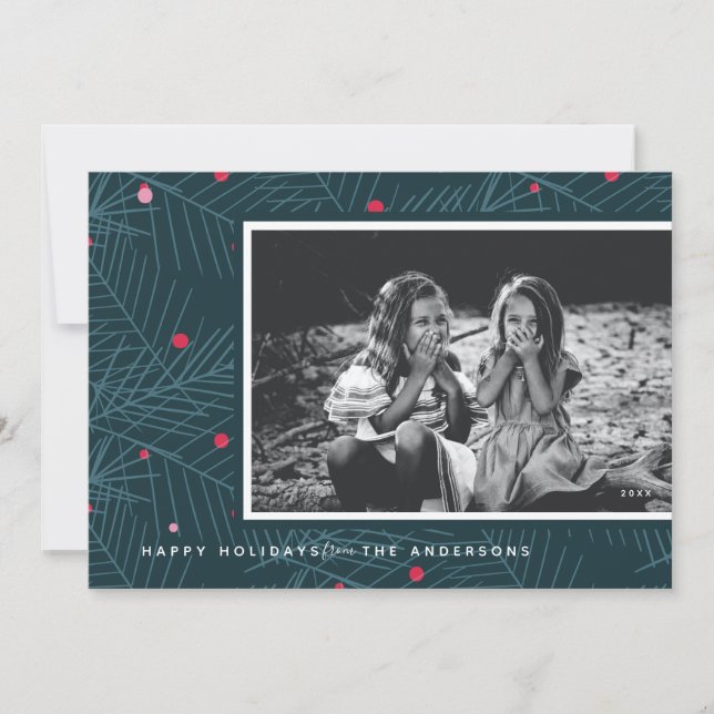 Cartão De Festividades Feriados felizes do Modern Spruce 1-Photo (Frente)