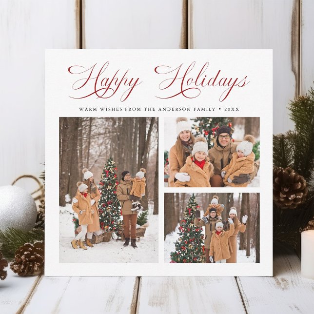 Cartão De Festividades Feriados Felizes do Script Vermelho Elegante Moder (Criador carregado)