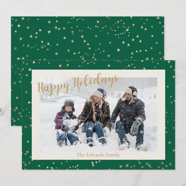 Cartão De Festividades Feriados Felizes, Dourada Foto de Fronteira de Est (Frente/Verso)