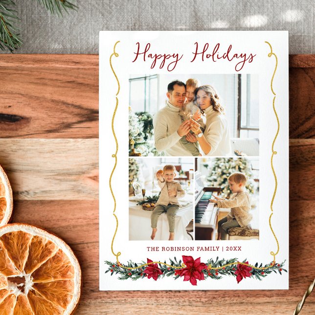 Cartão De Festividades Feriados felizes Dourados do Verde Moderno 3 Foto (Criador carregado)