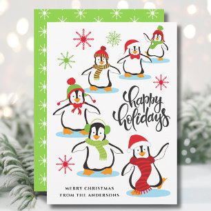 Cartão De Festividades Feriados Felizes, Feriados Felizes, Pinguins Verde