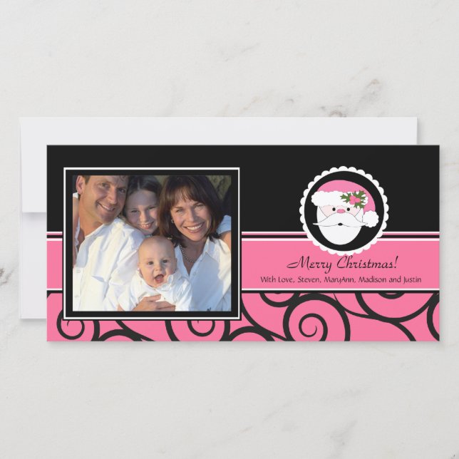 Cartão De Festividades Feriados felizes Foto de Papais noeis Rosa Única (Frente)