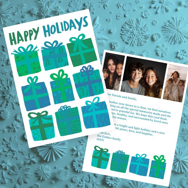 Cartão De Festividades FERIADOS FELIZES Oferece fotos de Natal PERSONALIZ (HAPPY HOLIDAYS Gifts Christmas CUSTOM 3 Photos Holiday Letter Card
)