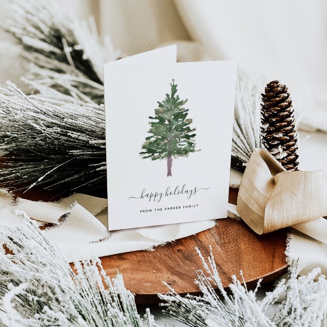 Cartão De Festividades Feriados felizes| Pinho Simples (A simple and elegant Christmas card featuring a green pine tree)