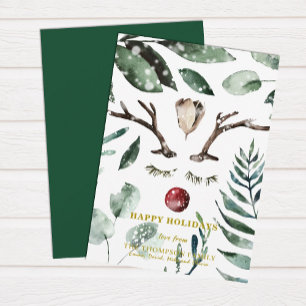 Cartão De Festividades Feriados FELIZES   Reindeer Verde Magnolia