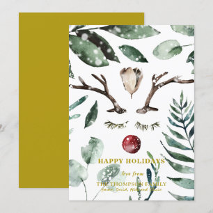 Cartão De Festividades Feriados FELIZES   Reindeer Verde Magnolia