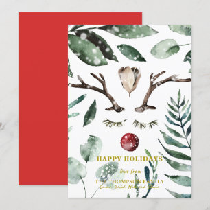 Cartão De Festividades Feriados FELIZES   Reindeer Verde Magnolia