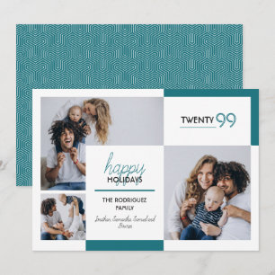 Cartão De Festividades Feriados Felizes Teal Três Fotos
