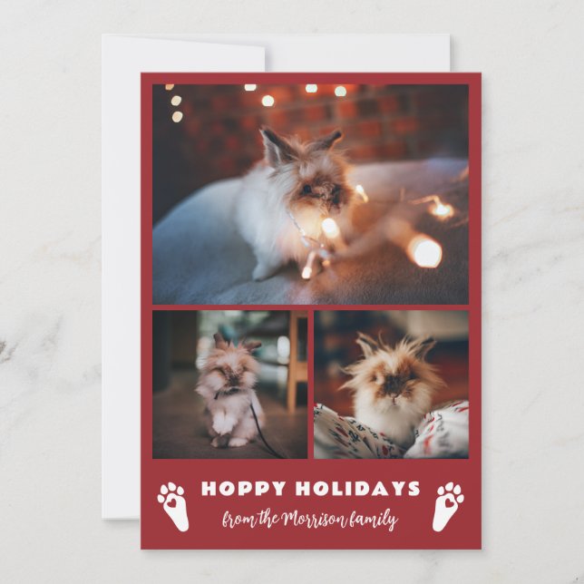 Cartão De Festividades Feriados Hoppy de Colagem de Fotos do Coelho Verme (Frente)