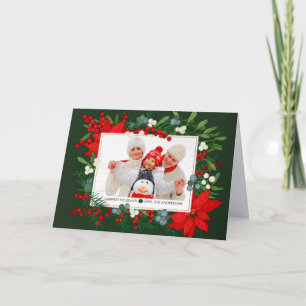 Cartão De Festividades Feriados Mais Felizes. Mistletoe Poinsettia Foto