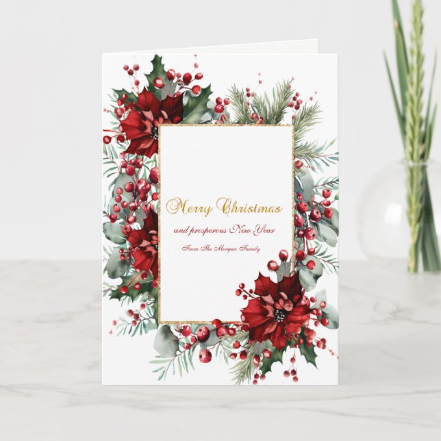 Cartão De Festividades Férias da Poinsettia de Inverno (Frente)